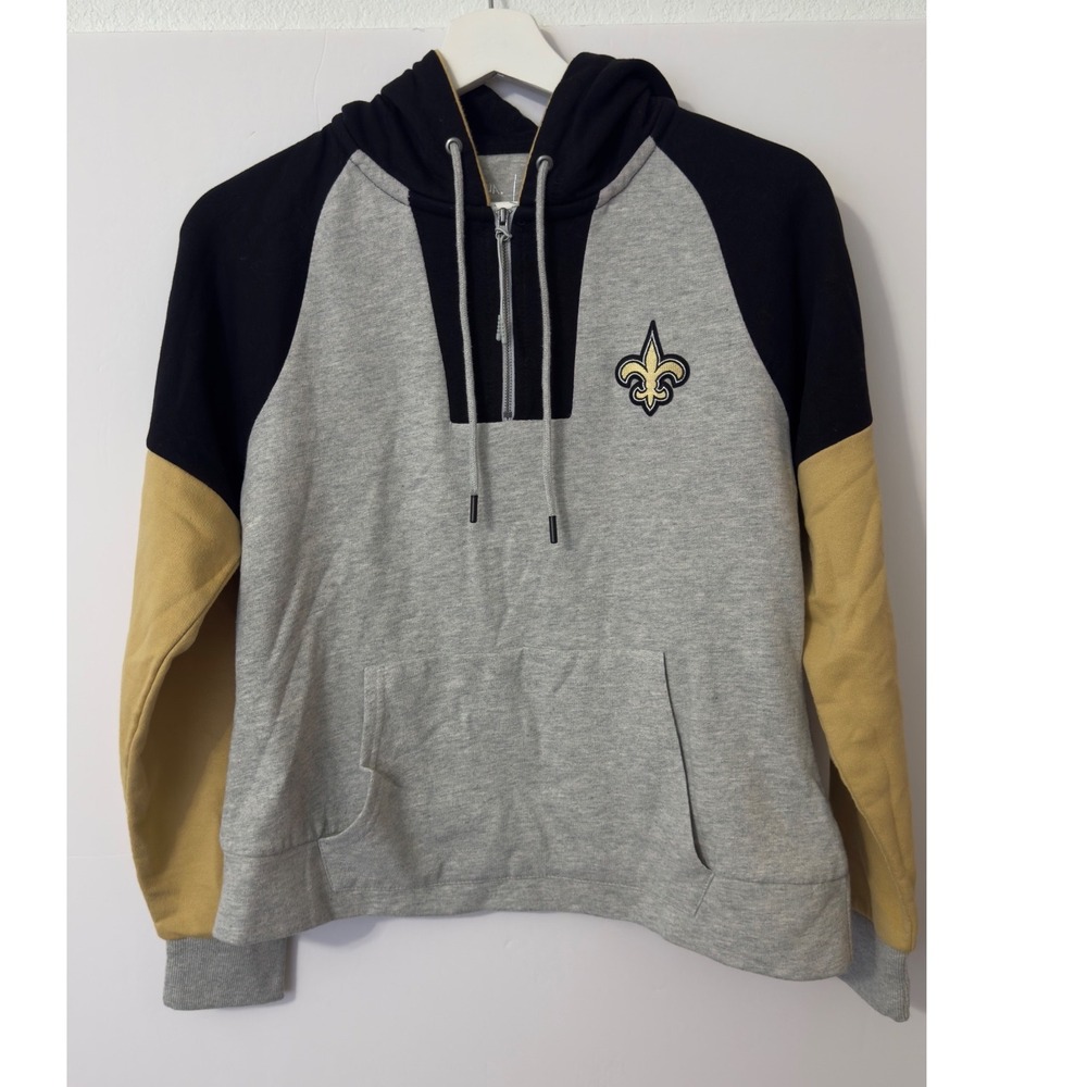 Antigua New Orleans‎ Saints Hoodie Womens M Grey Black Gold 1/4 Zip